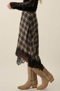 Sway With Me Plaid and Lace Handkerchief Midi Skirt - ShopPromesa