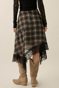 Sway With Me Plaid and Lace Handkerchief Midi Skirt - ShopPromesa