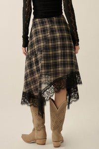 Sway With Me Plaid and Lace Handkerchief Midi Skirt - ShopPromesa