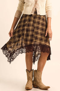 Sway With Me Plaid and Lace Handkerchief Midi Skirt - ShopPromesa