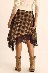 Sway With Me Plaid and Lace Handkerchief Midi Skirt - ShopPromesa
