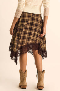 Sway With Me Plaid and Lace Handkerchief Midi Skirt - ShopPromesa