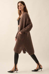 Winding Path Open-Front Cable Knit Duster Cardigan - ShopPromesa