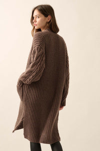 Winding Path Open-Front Cable Knit Duster Cardigan - ShopPromesa