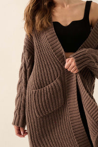 Winding Path Open-Front Cable Knit Duster Cardigan - ShopPromesa