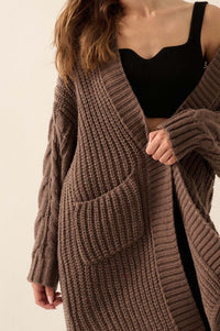 Winding Path Open-Front Cable Knit Duster Cardigan - ShopPromesa