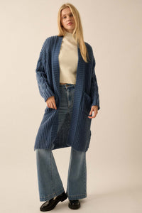 Winding Path Open-Front Cable Knit Duster Cardigan - ShopPromesa