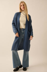 Winding Path Open-Front Cable Knit Duster Cardigan - ShopPromesa