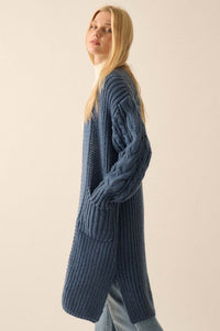 Winding Path Open-Front Cable Knit Duster Cardigan - ShopPromesa