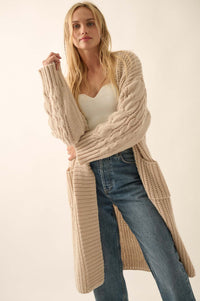 Winding Path Open-Front Cable Knit Duster Cardigan - ShopPromesa