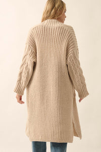 Winding Path Open-Front Cable Knit Duster Cardigan - ShopPromesa