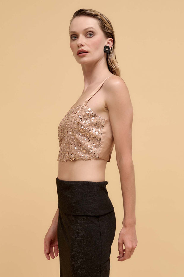 VIP List Beaded Sequin Cropped Cami Top