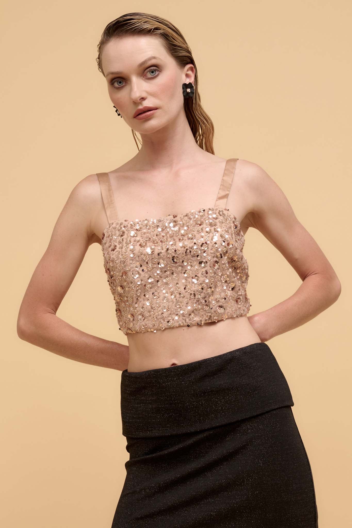 VIP List Beaded Sequin Cropped Cami Top