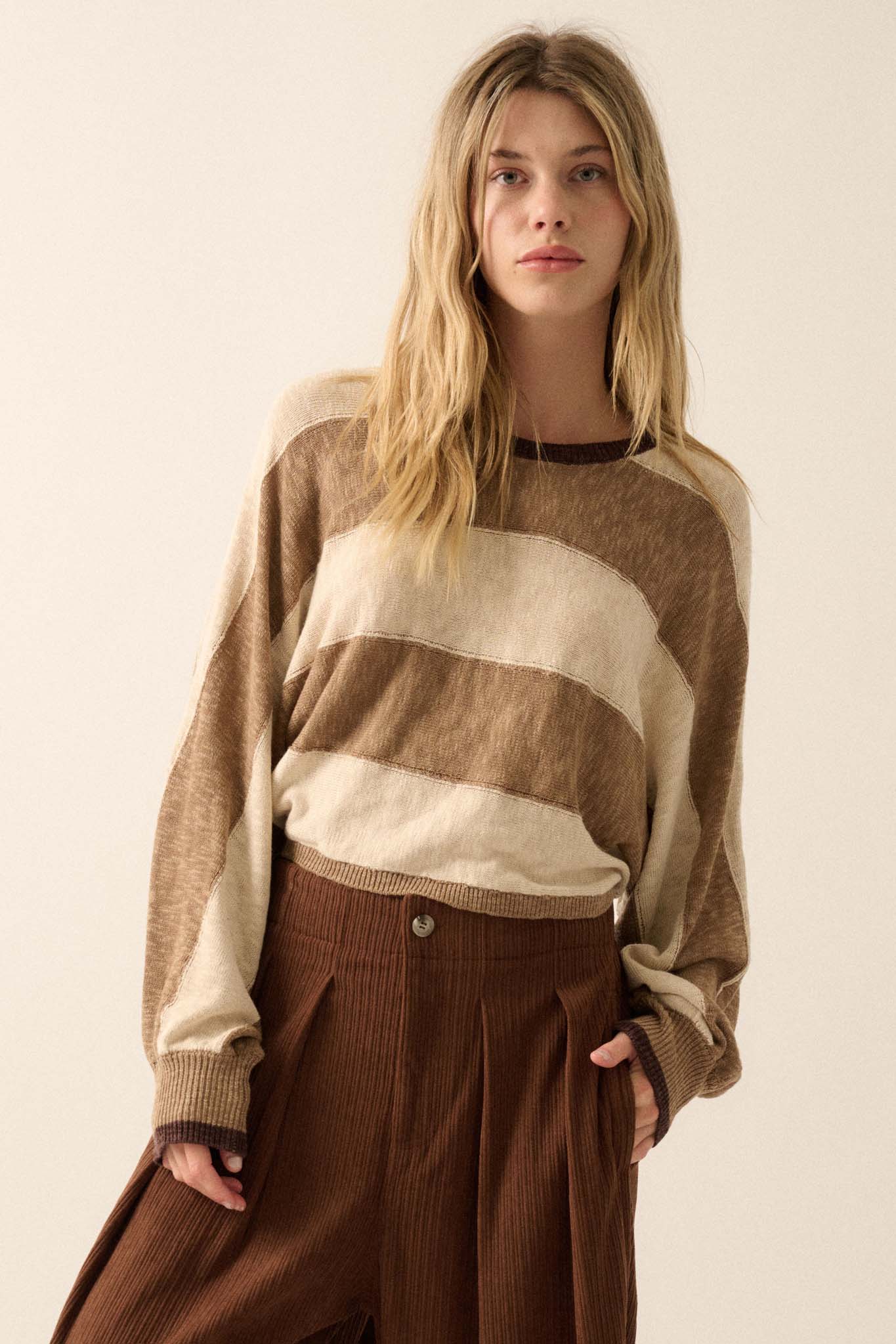 Get It Straight Colorblock Striped Slub-Knit Sweater