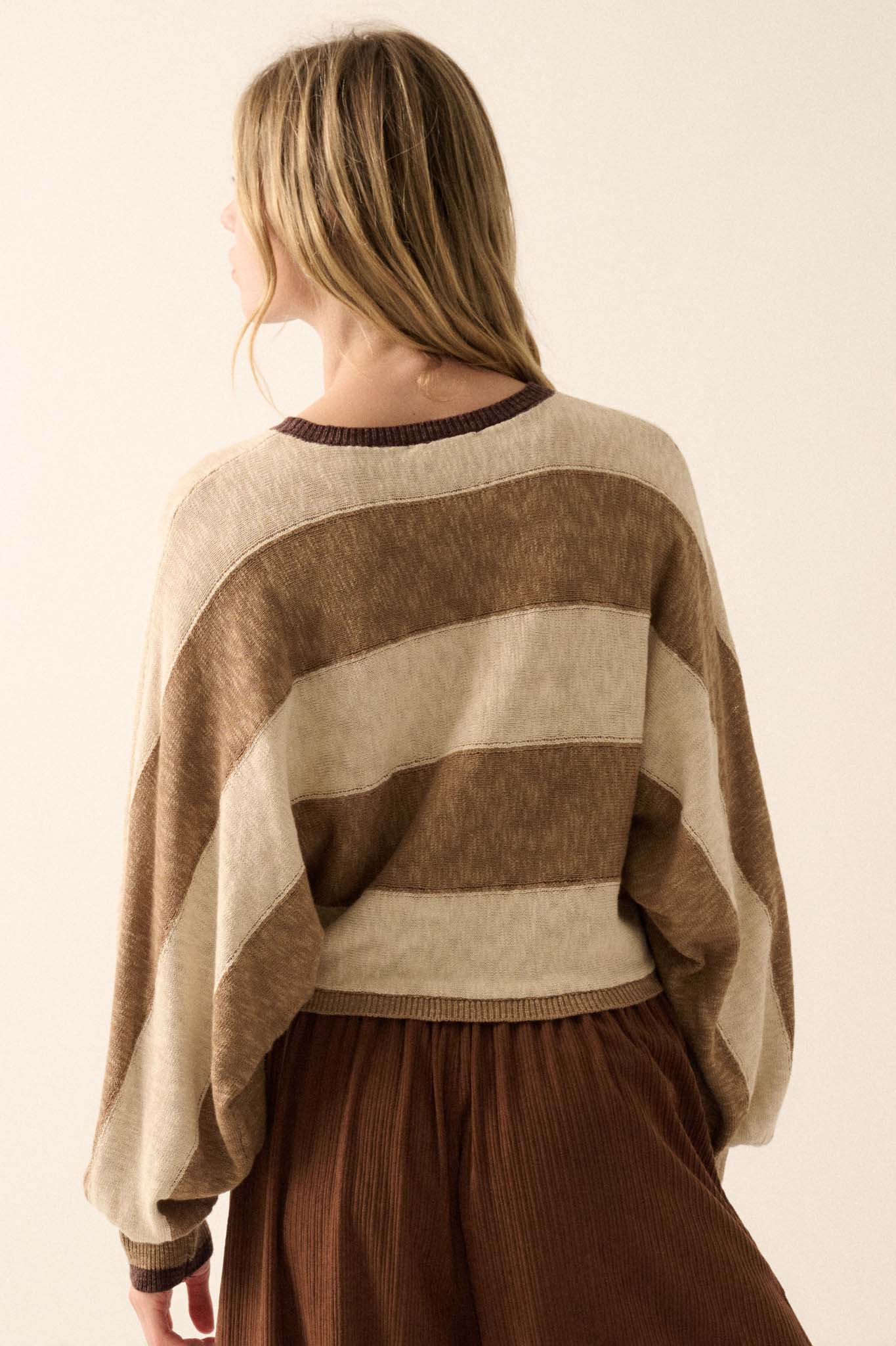 Get It Straight Colorblock Striped Slub-Knit Sweater