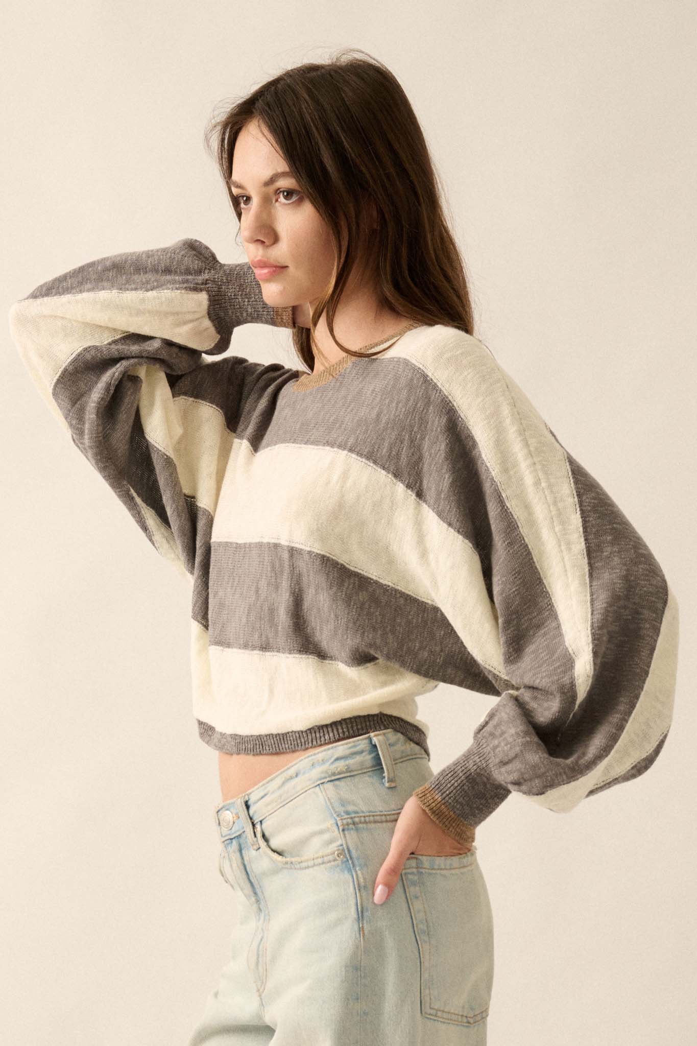 Get It Straight Colorblock Striped Slub-Knit Sweater