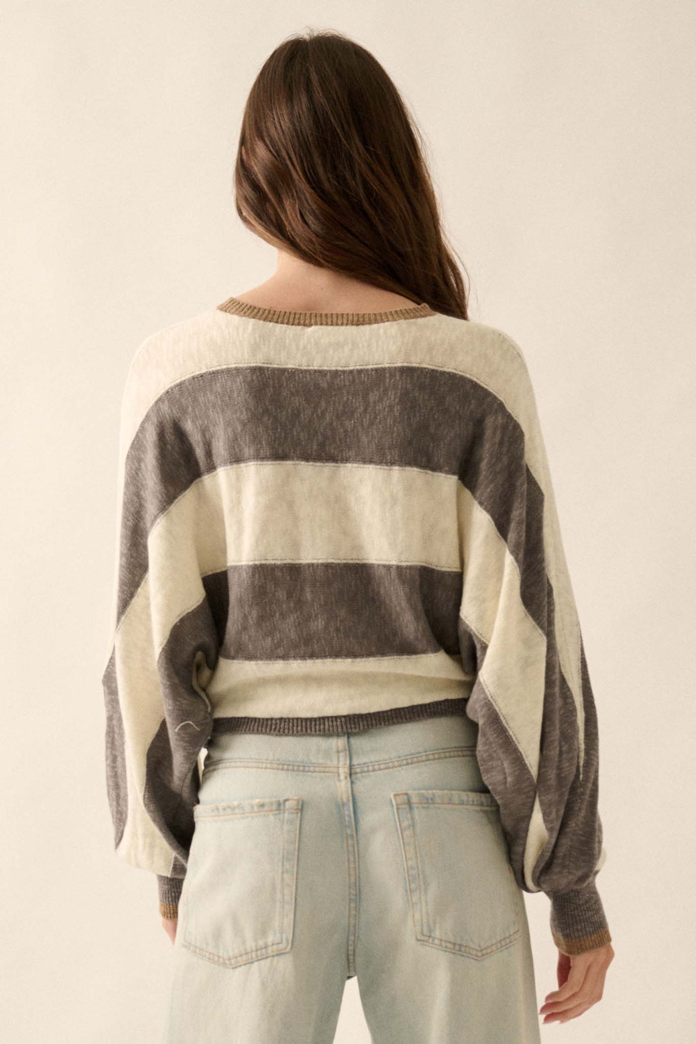 Get It Straight Colorblock Striped Slub-Knit Sweater