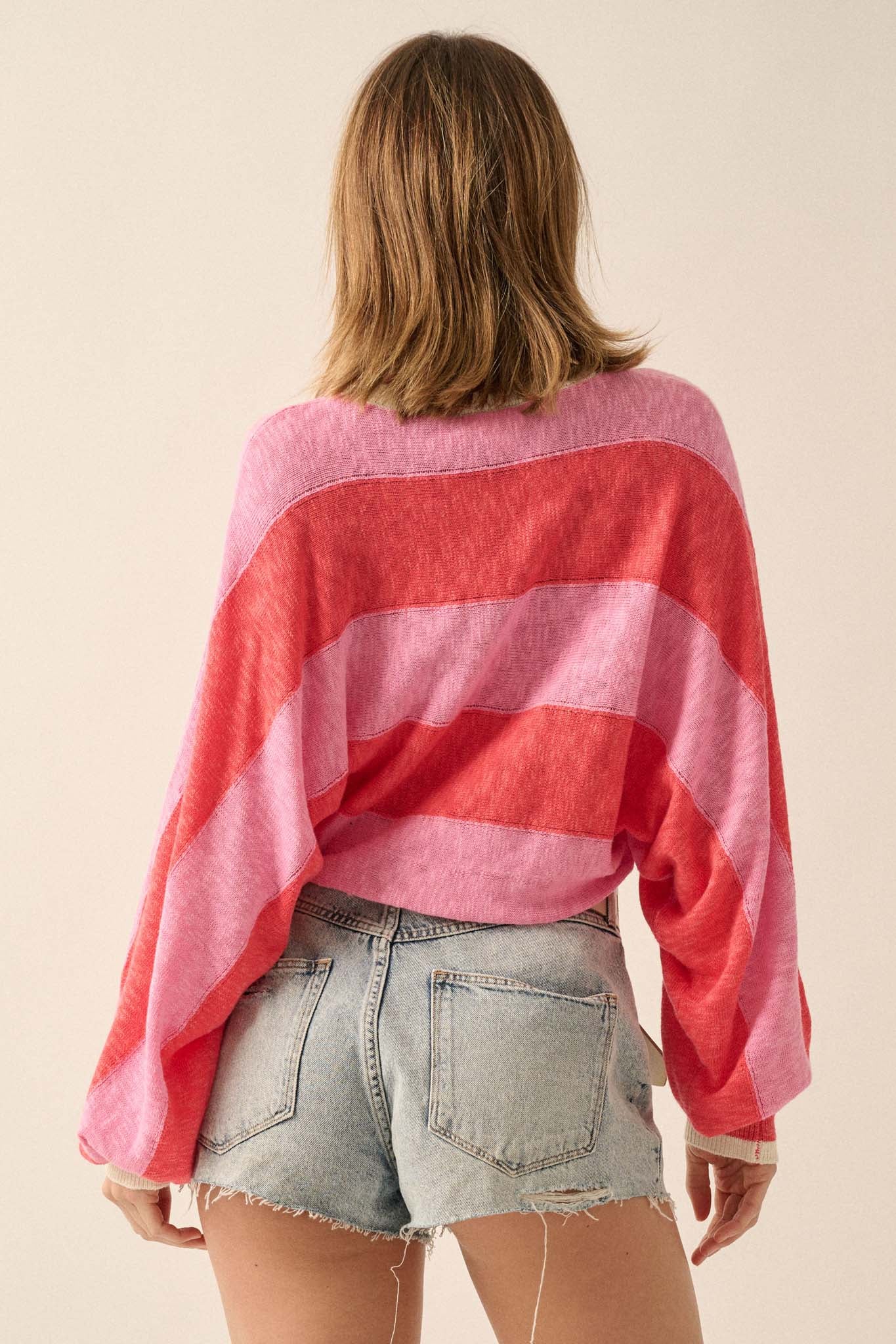 Get It Straight Colorblock Striped Slub-Knit Sweater