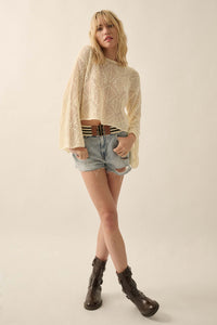 Diamond Doll Geometric Crochet Pointelle Sweater - ShopPromesa