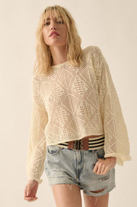 Diamond Doll Geometric Crochet Pointelle Sweater - ShopPromesa