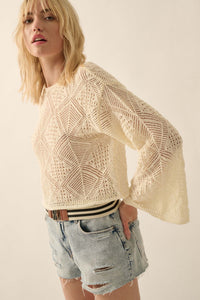 Diamond Doll Geometric Crochet Pointelle Sweater - ShopPromesa