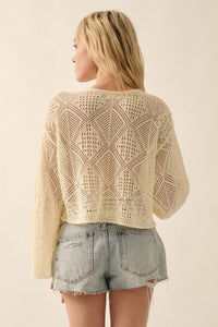 Diamond Doll Geometric Crochet Pointelle Sweater - ShopPromesa