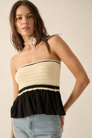 Delightful Darling Strapless Crochet Peplum Top - ShopPromesa