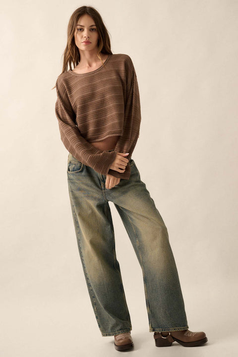 Blurred Lines Horizontal Rib-Knit Cropped Sweater