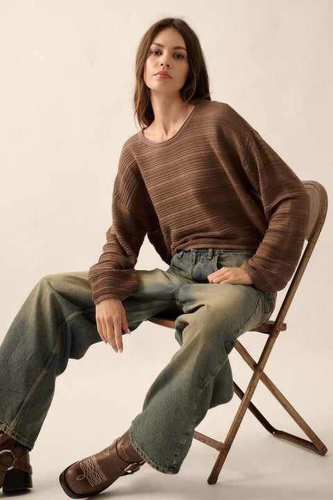 Blurred Lines Horizontal Rib-Knit Cropped Sweater