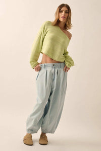 Blurred Lines Horizontal Rib-Knit Cropped Sweater - ShopPromesa