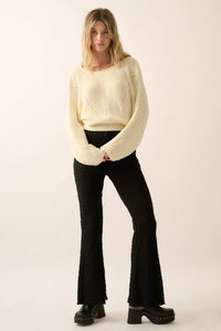 Stay True Rolled Edge Pointelle Rib-Knit Sweater - ShopPromesa