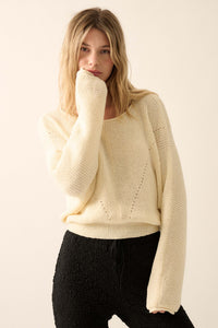 Stay True Rolled Edge Pointelle Rib-Knit Sweater - ShopPromesa