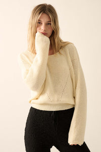 Stay True Rolled Edge Pointelle Rib-Knit Sweater - ShopPromesa