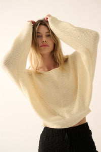 Stay True Rolled Edge Pointelle Rib-Knit Sweater - ShopPromesa