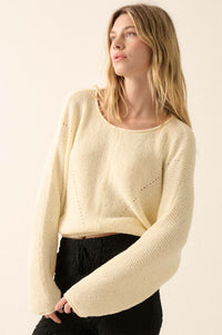 Stay True Rolled Edge Pointelle Rib-Knit Sweater - ShopPromesa