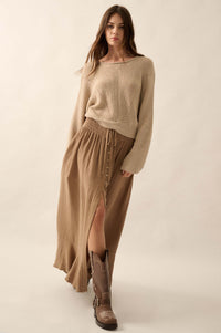 Stay True Rolled Edge Pointelle Rib-Knit Sweater - ShopPromesa