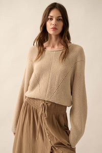 Stay True Rolled Edge Pointelle Rib-Knit Sweater - ShopPromesa