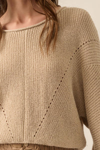 Stay True Rolled Edge Pointelle Rib-Knit Sweater - ShopPromesa