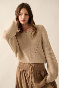 Stay True Rolled Edge Pointelle Rib-Knit Sweater - ShopPromesa