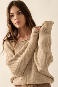 Stay True Rolled Edge Pointelle Rib-Knit Sweater - ShopPromesa