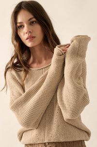 Stay True Rolled Edge Pointelle Rib-Knit Sweater - ShopPromesa