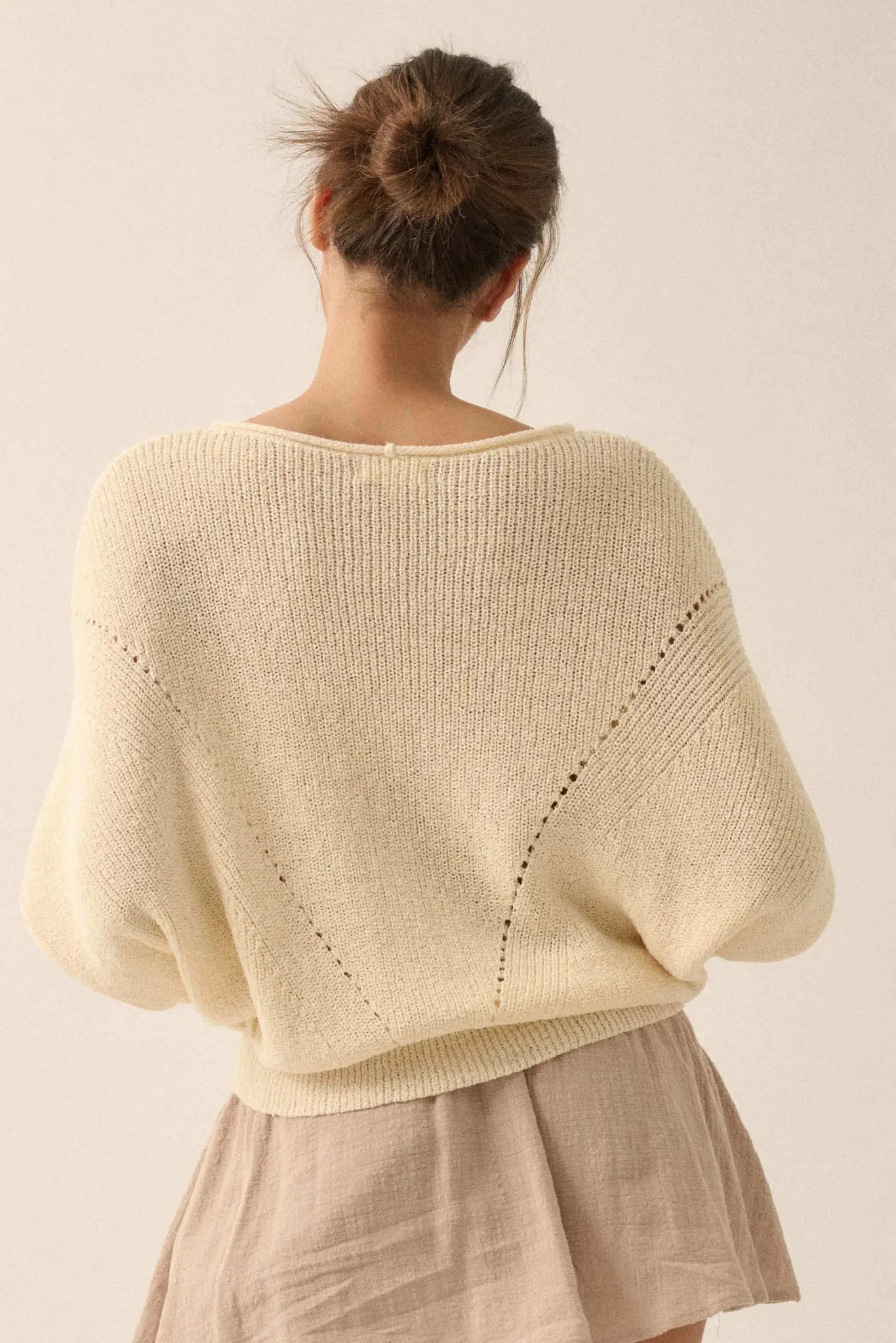 True Self Short-Sleeve Pointelle Rib-Knit Sweater