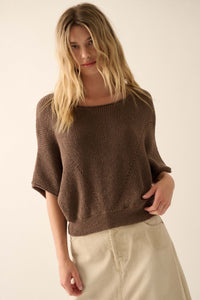 True Self Short-Sleeve Pointelle Rib-Knit Sweater - ShopPromesa