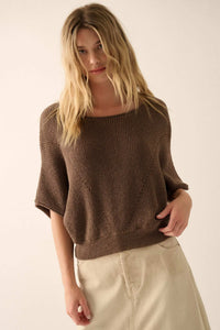 True Self Short-Sleeve Pointelle Rib-Knit Sweater - ShopPromesa
