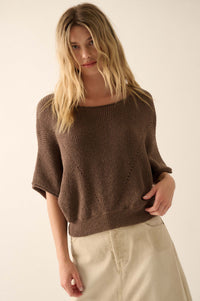 True Self Short-Sleeve Pointelle Rib-Knit Sweater - ShopPromesa