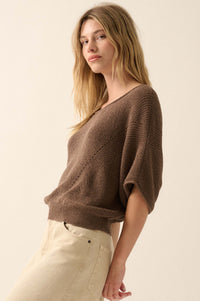 True Self Short-Sleeve Pointelle Rib-Knit Sweater - ShopPromesa