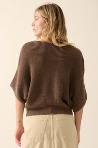 True Self Short-Sleeve Pointelle Rib-Knit Sweater - ShopPromesa