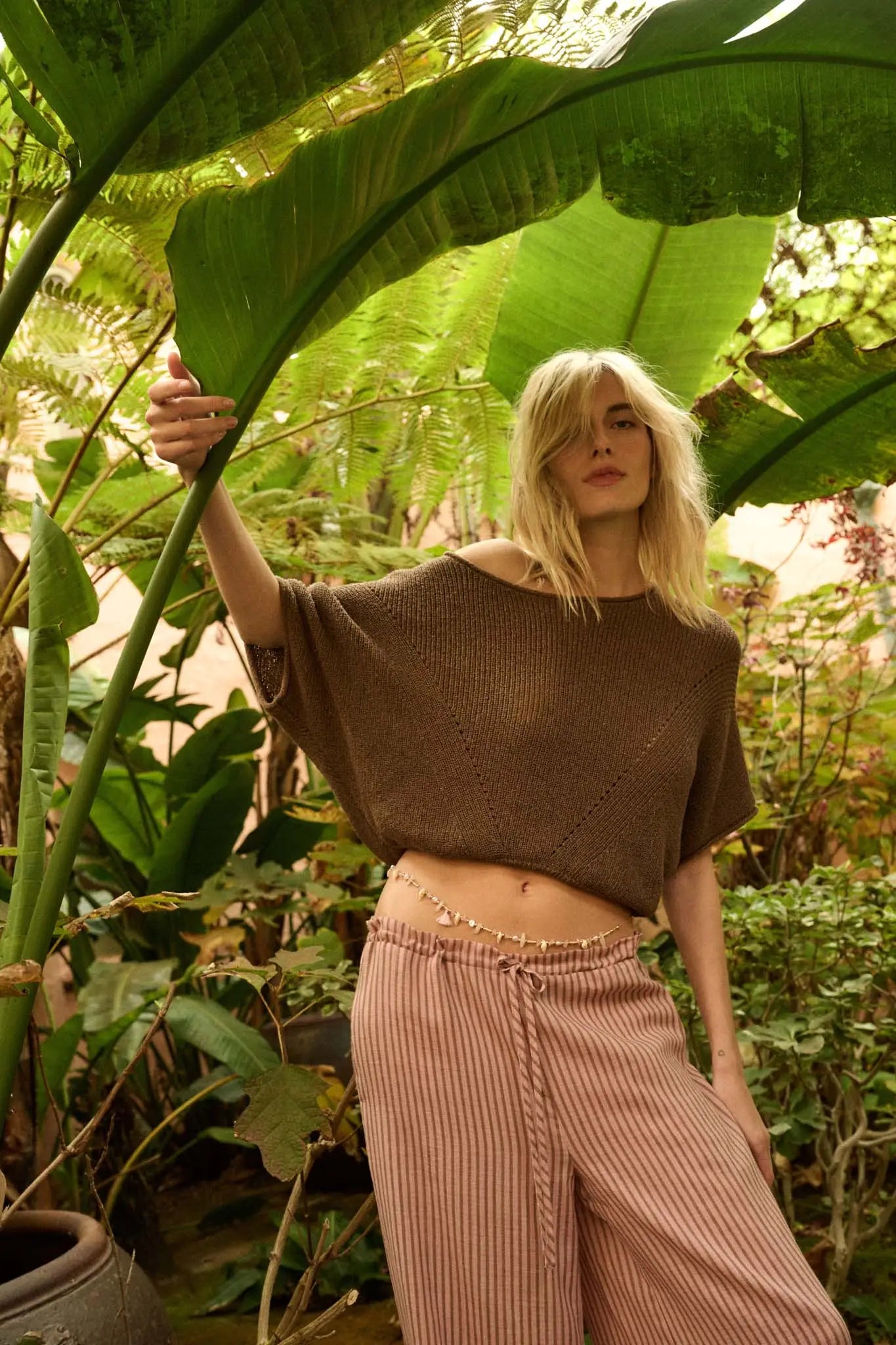 True Self Short-Sleeve Pointelle Rib-Knit Sweater