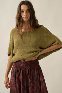 True Self Short-Sleeve Pointelle Rib-Knit Sweater - ShopPromesa