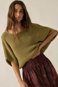 True Self Short-Sleeve Pointelle Rib-Knit Sweater - ShopPromesa